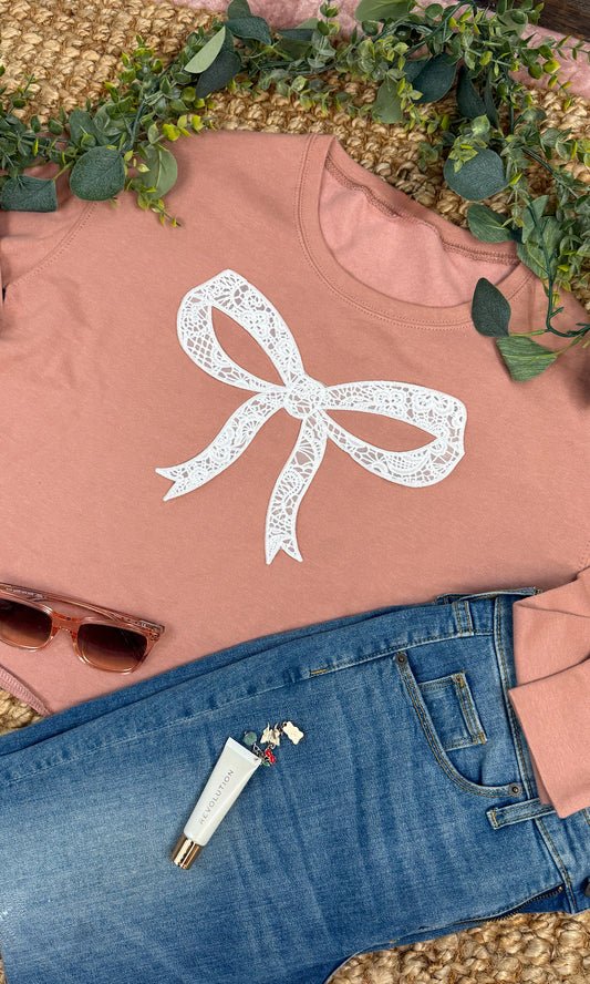 Bow Lace Graphic Cropped Sweatshirt