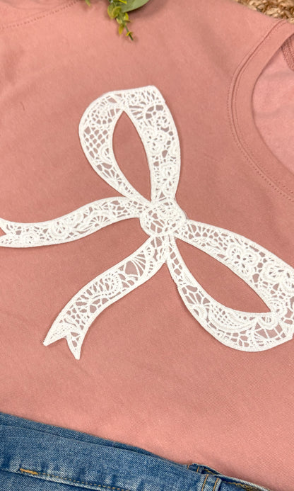 Bow Lace Graphic Cropped Sweatshirt