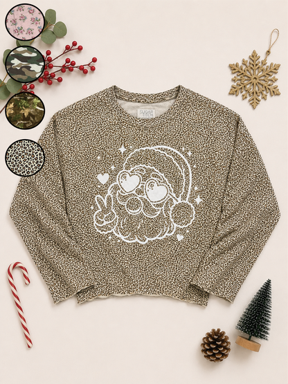 Bubble Gum Santa White Glitter AOP Edgy Long Sleeve Graphic Shirt