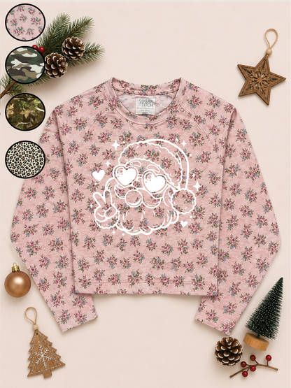 Bubble Gum Santa White Glitter AOP Edgy Long Sleeve Graphic Shirt
