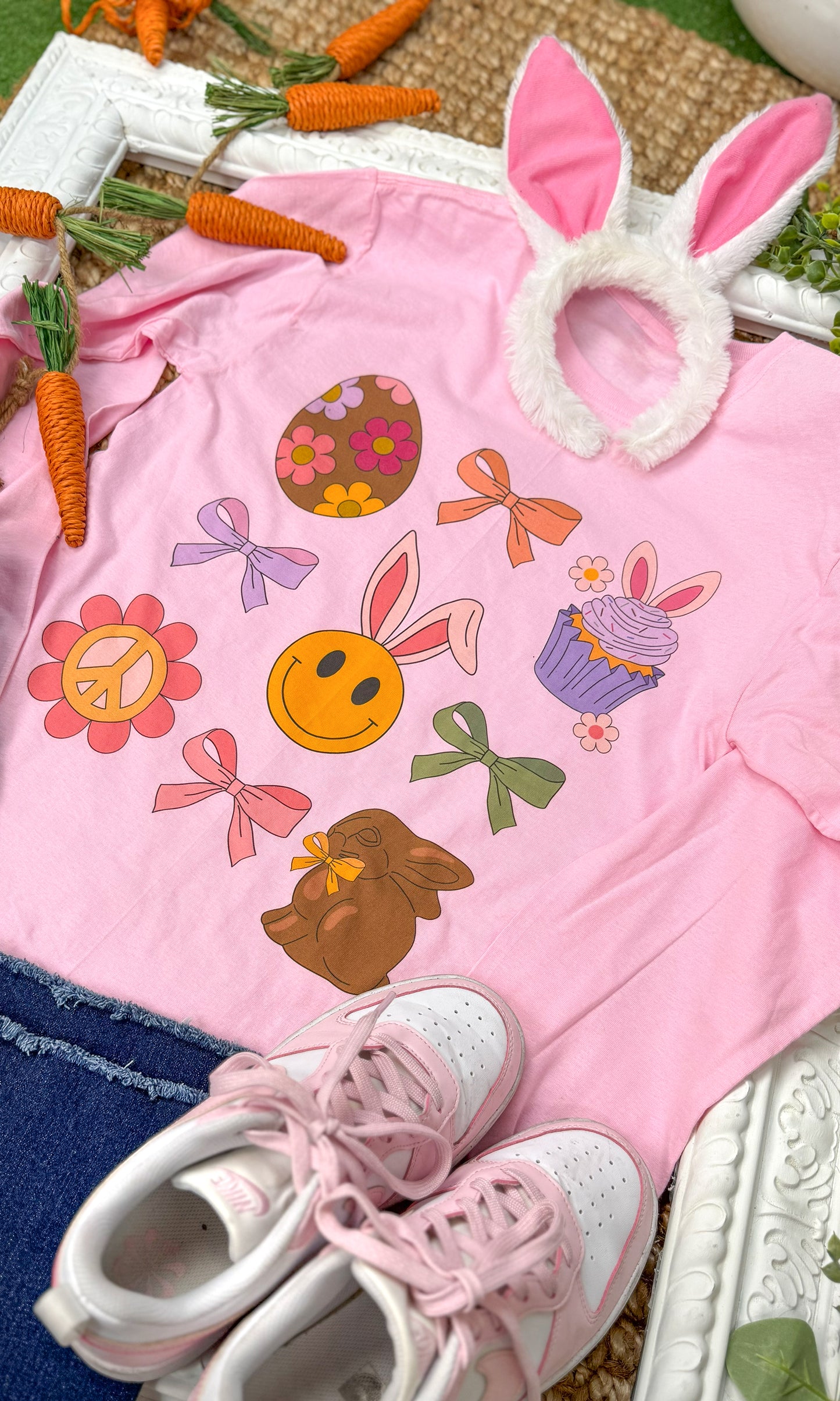 Bunnies and Bows Easter Graphic Long Sleeve T-Shirt