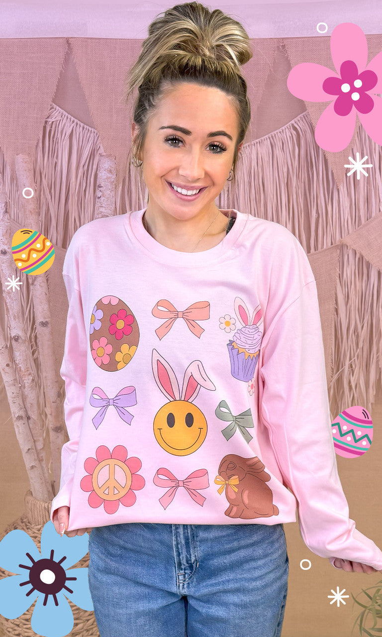 Bunnies and Bows Easter Graphic Long Sleeve T-Shirt