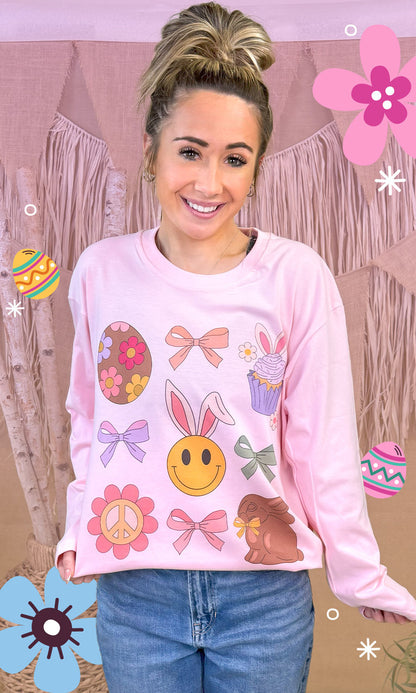 Bunnies and Bows Easter Graphic Long Sleeve T-Shirt