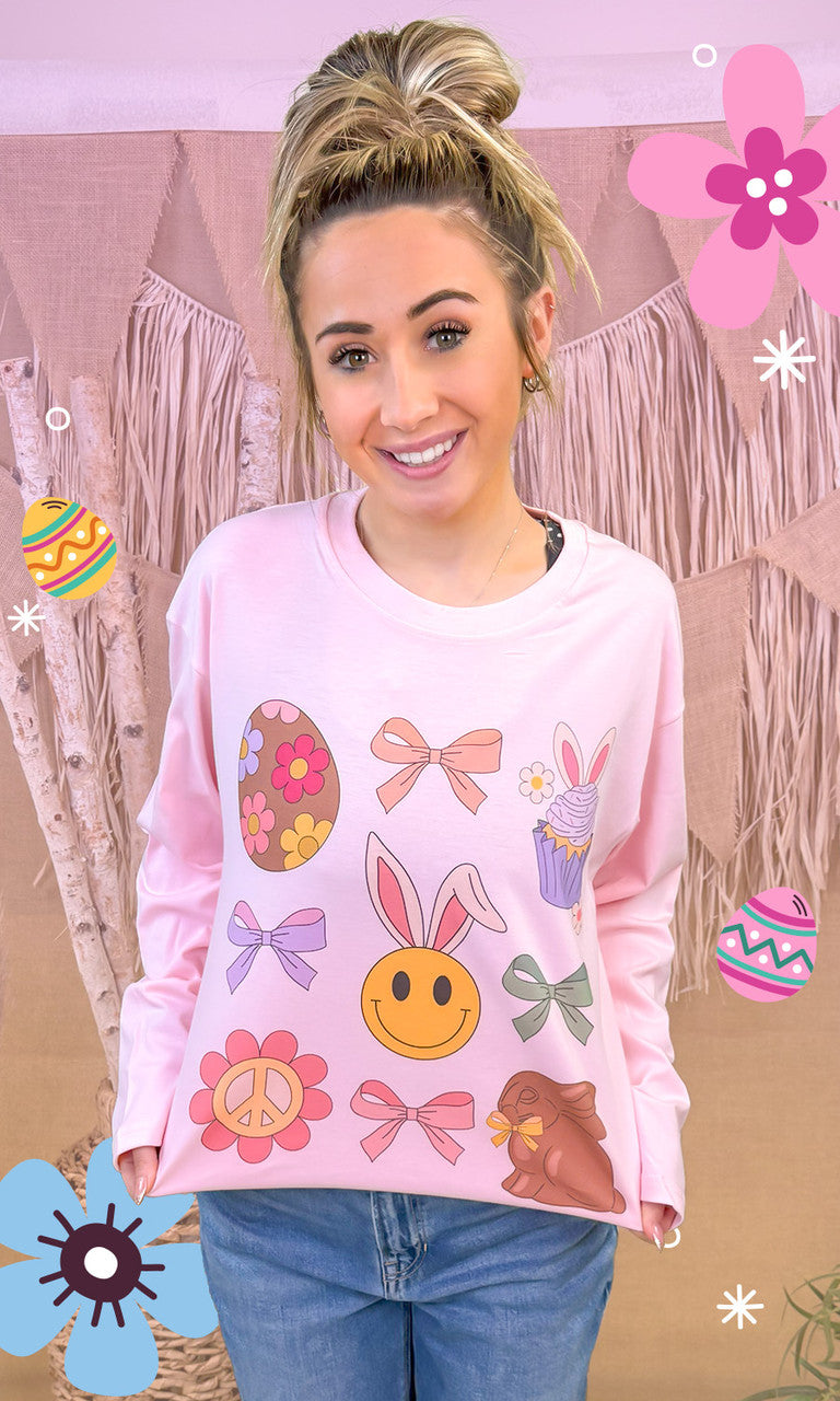 Bunnies and Bows Easter Graphic Long Sleeve T-Shirt