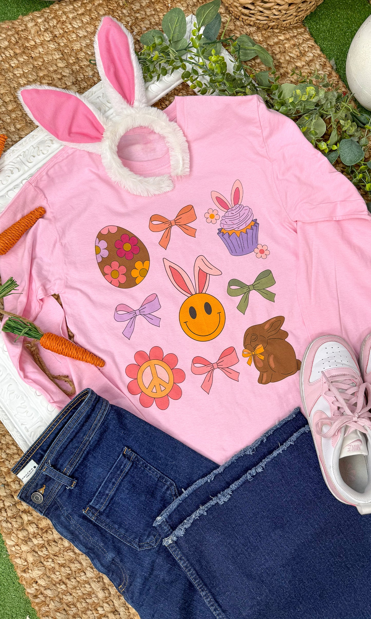 Bunnies and Bows Easter Graphic Long Sleeve T-Shirt