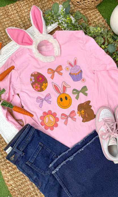 Bunnies and Bows Easter Graphic Long Sleeve T-Shirt