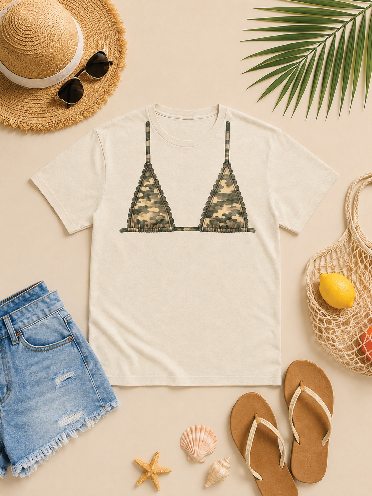 Camo Bikini Top Burnout Graphic T-Shirt