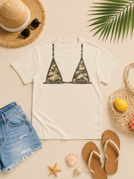 Camo Bikini Top Burnout Graphic T-Shirt