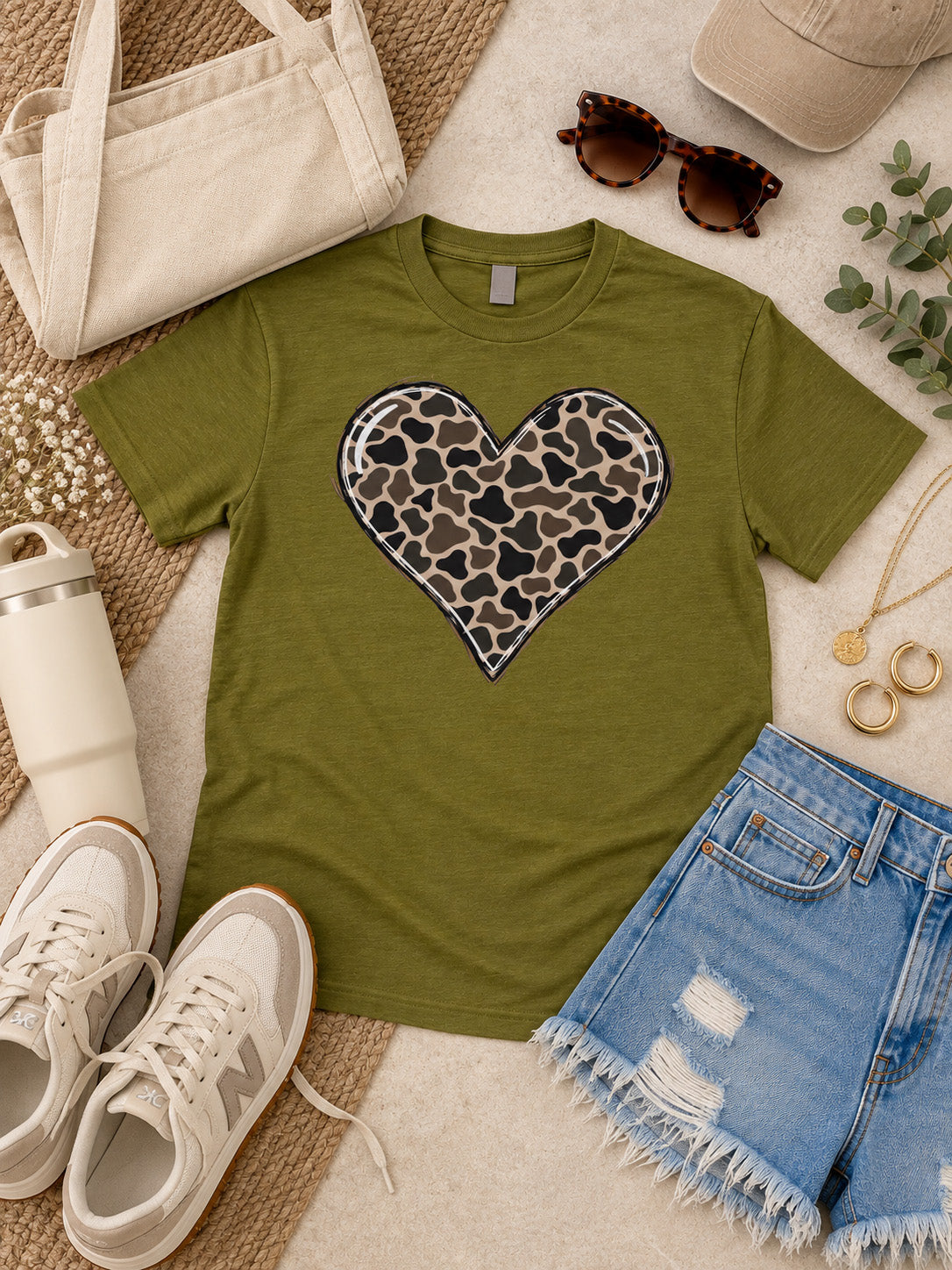Camo Heart Pigment Washed Graphic T-Shirt