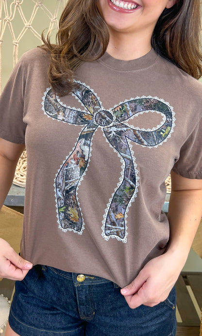 Camo Lace Bow Comfort Color Graphic T-Shirt