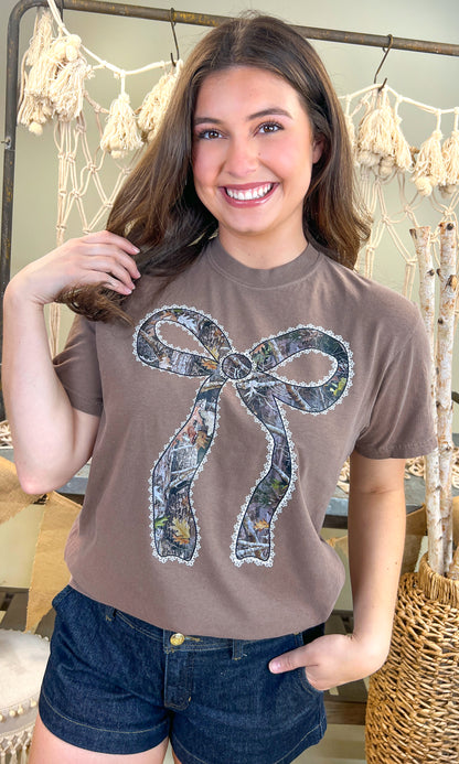 Camo Lace Bow Comfort Color Graphic T-Shirt