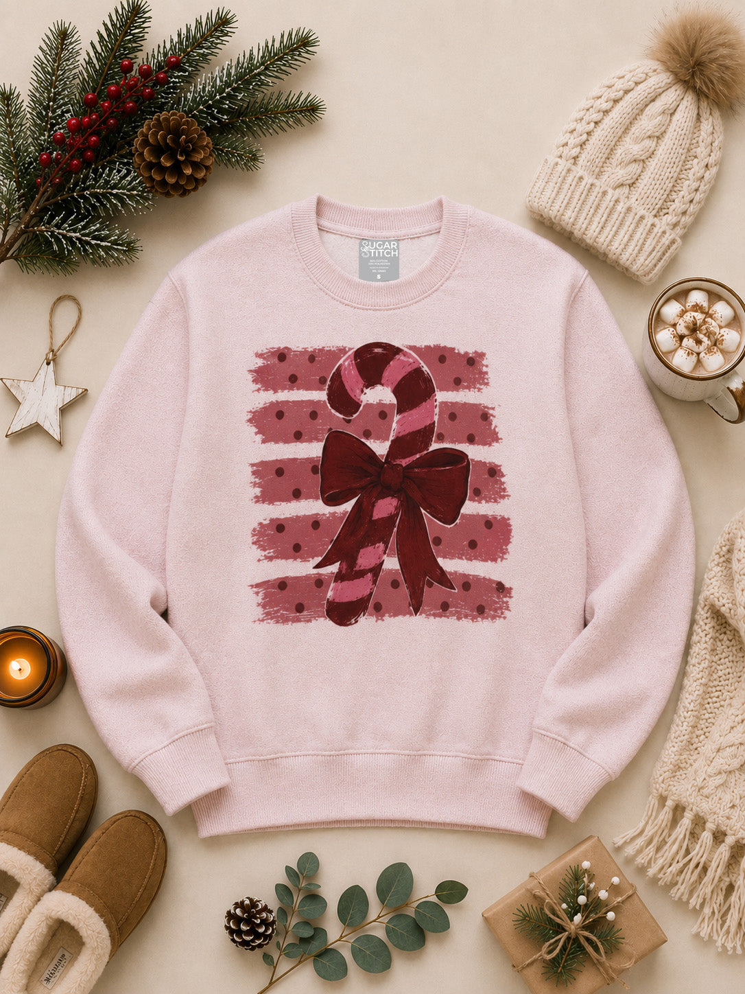 Candy Cane Stripe Christmas Graphic Nantucket Sweatshirt