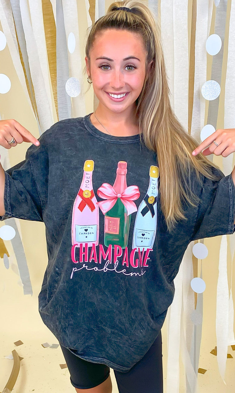 Champagne Problems Mineral Washed Graphic Shirt