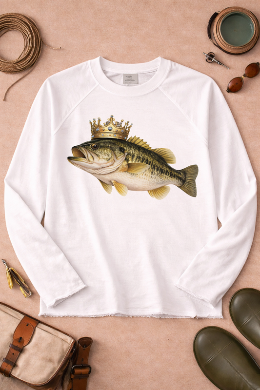 Fish Crown Rhinestone Graphic Long Sleeve Edgy Shirt