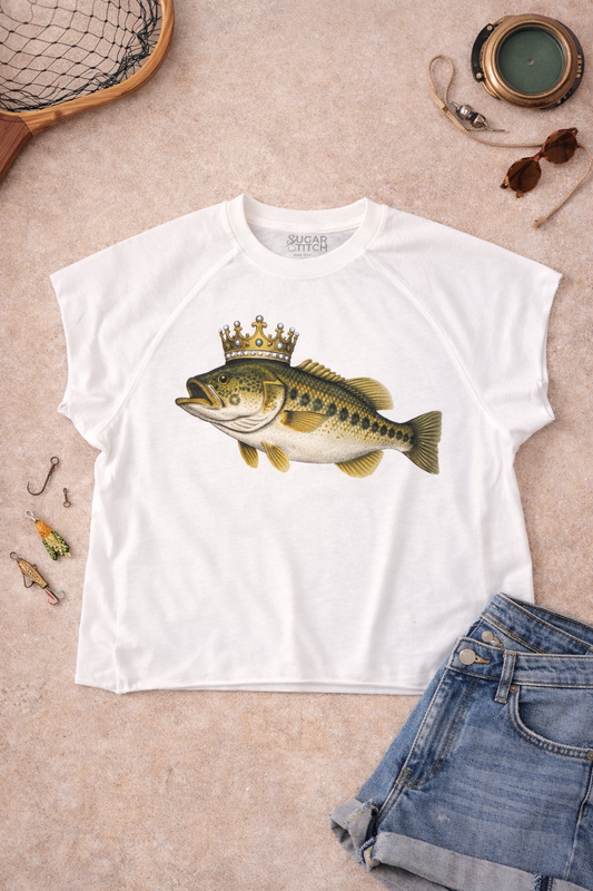 Fish Crown Rhinestone Graphic Edgy Shirt