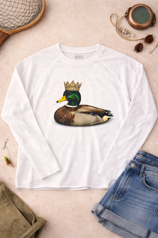 Duck Crown Rhinestone Graphic Long Sleeve Edgy Shirt