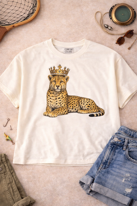 Cheetah Crown Rhinestone Comfort Color Graphic Boxy Tee