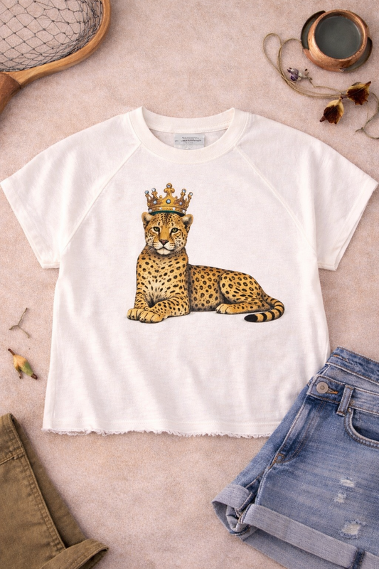 Cheetah Crown Rhinestone Graphic Edgy Shirt