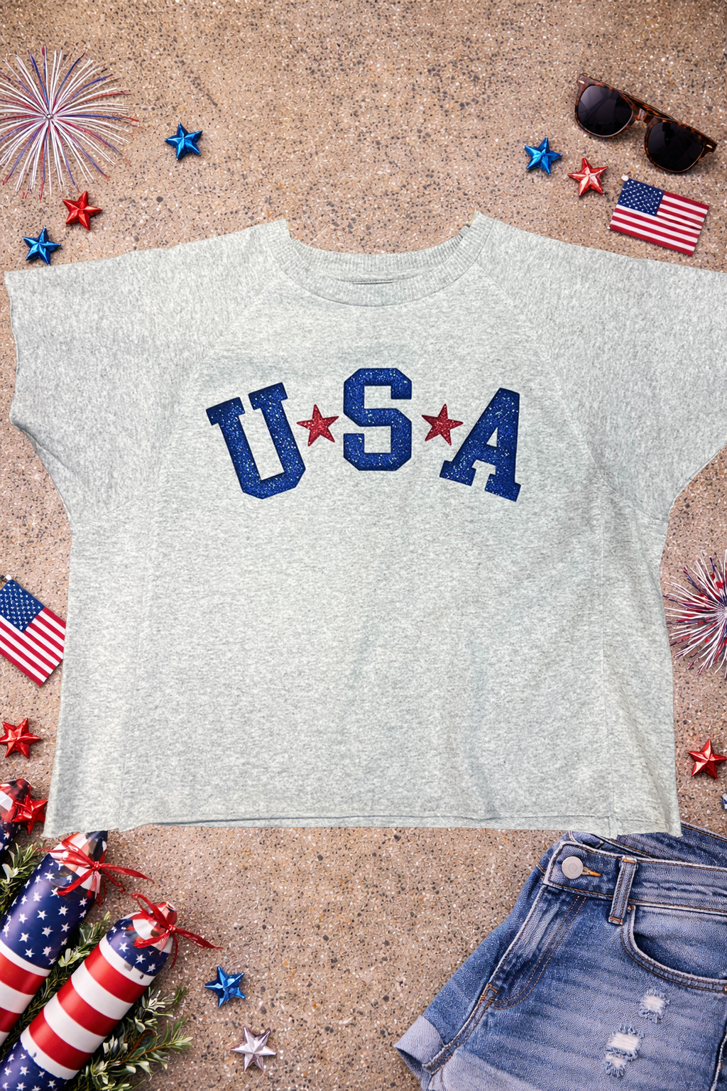 USA Stars Puff Graphic Shirt Edgy