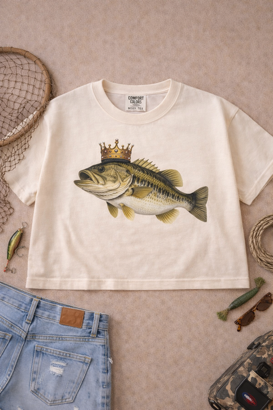 Fish Crown Rhinestone Comfort Color Graphic Boxy Tee