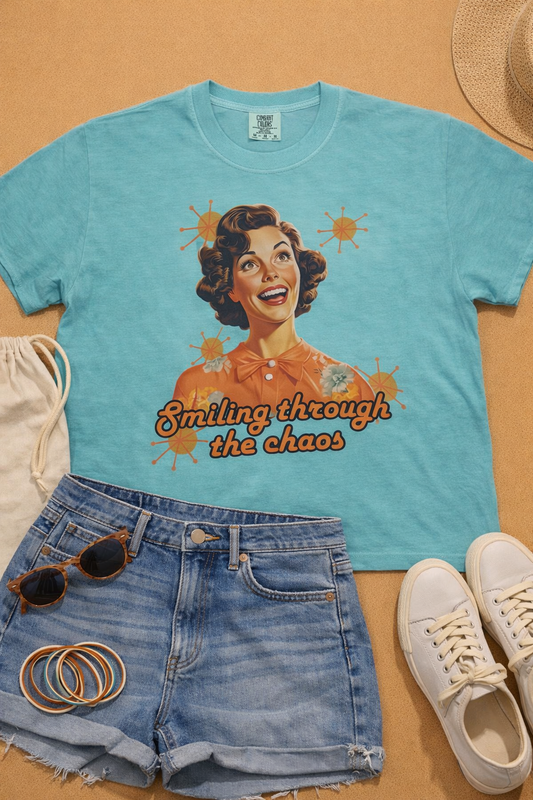 Smiling Through The Chaos Comfort Color Graphic Boxy Tee