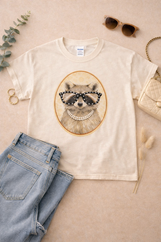 Raccoon  with Rhinestone Specs Graphic T-Shirt