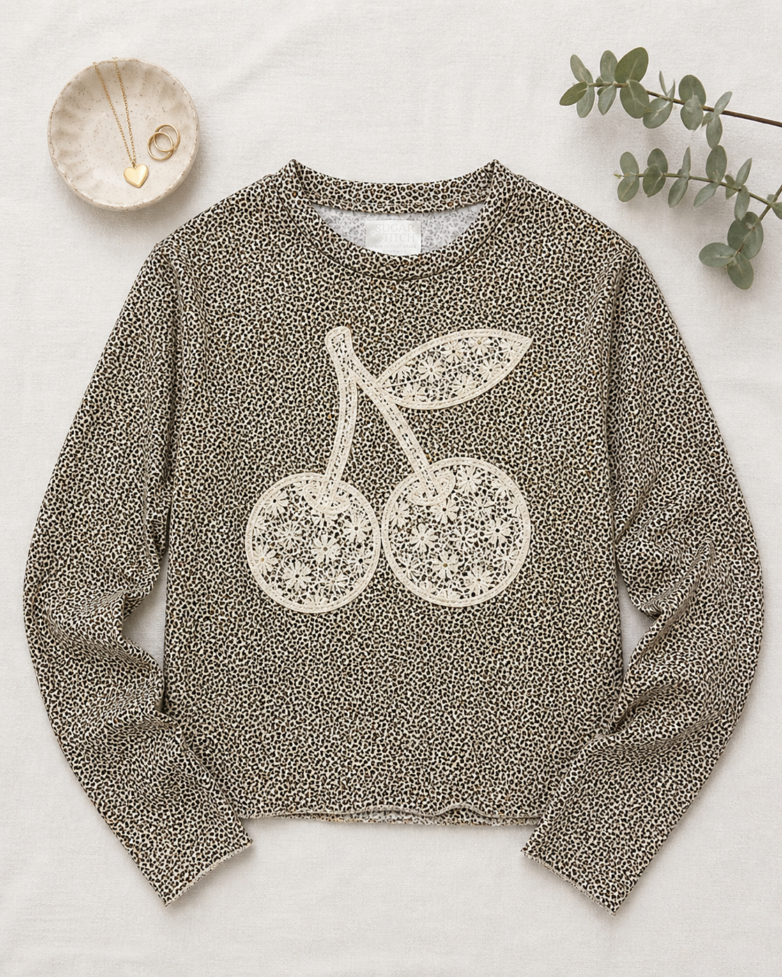 Cherries Lace Graphic AOP Edgy Long Sleeve Graphic Shirt