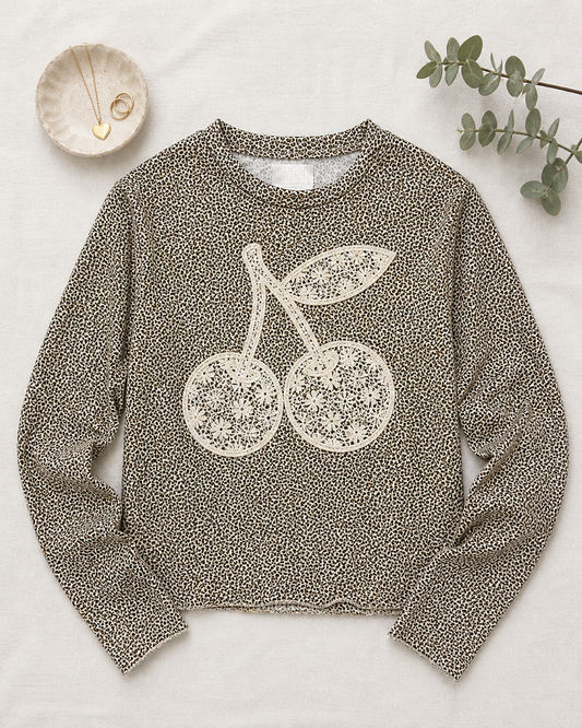 Cherries Lace Graphic AOP Edgy Long Sleeve Graphic Shirt
