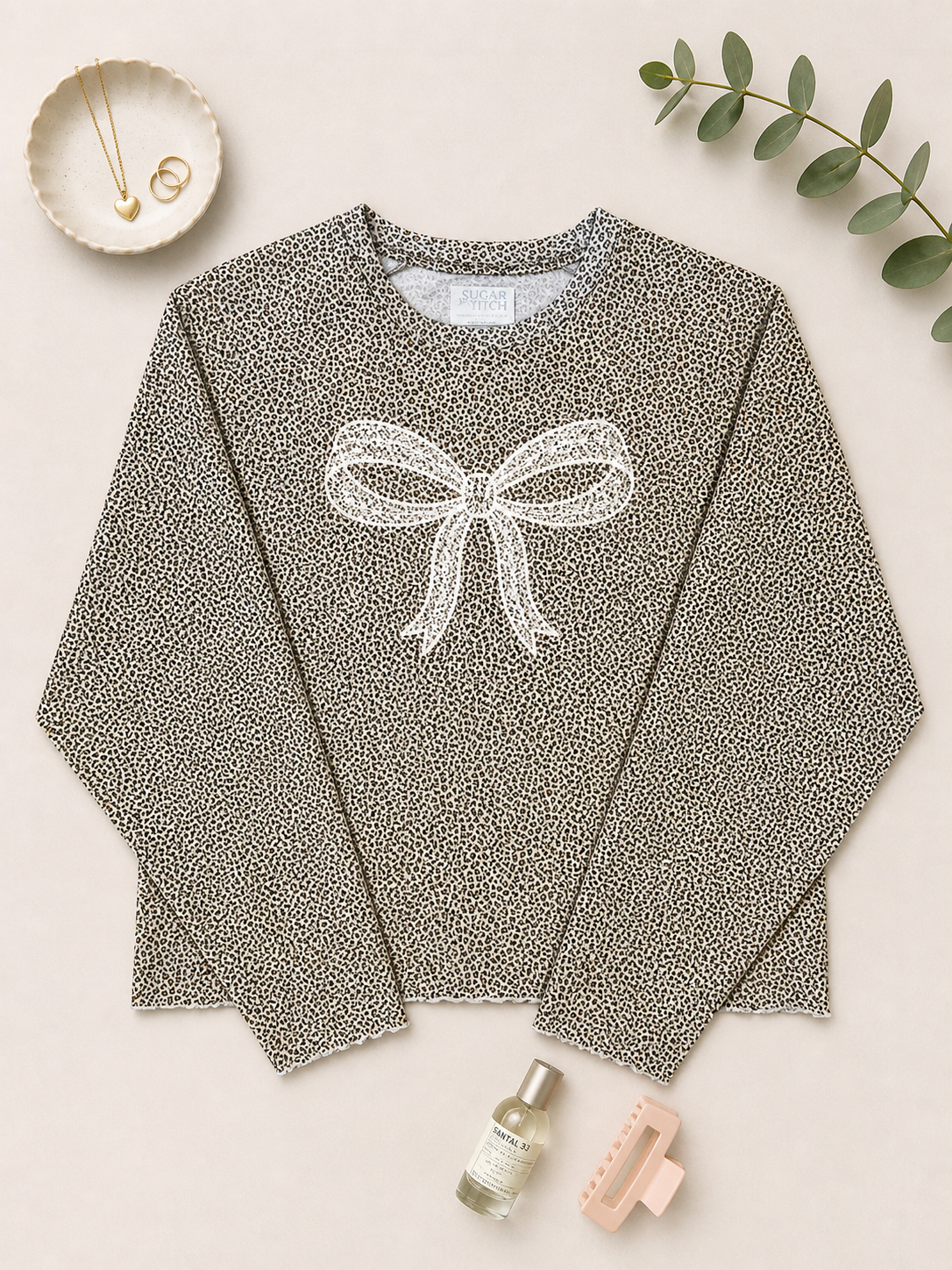 Bow Lace Graphic AOP Edgy Long Sleeve Graphic Shirt