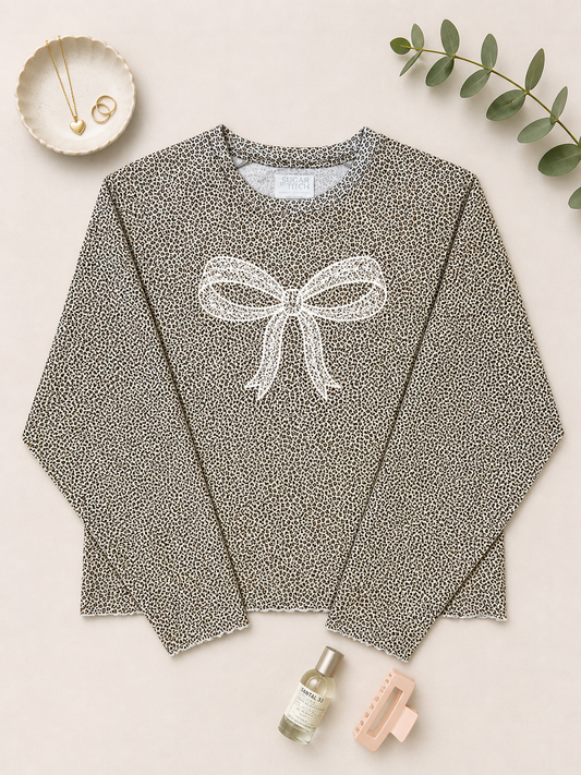 Bow Lace Graphic AOP Edgy Long Sleeve Graphic Shirt