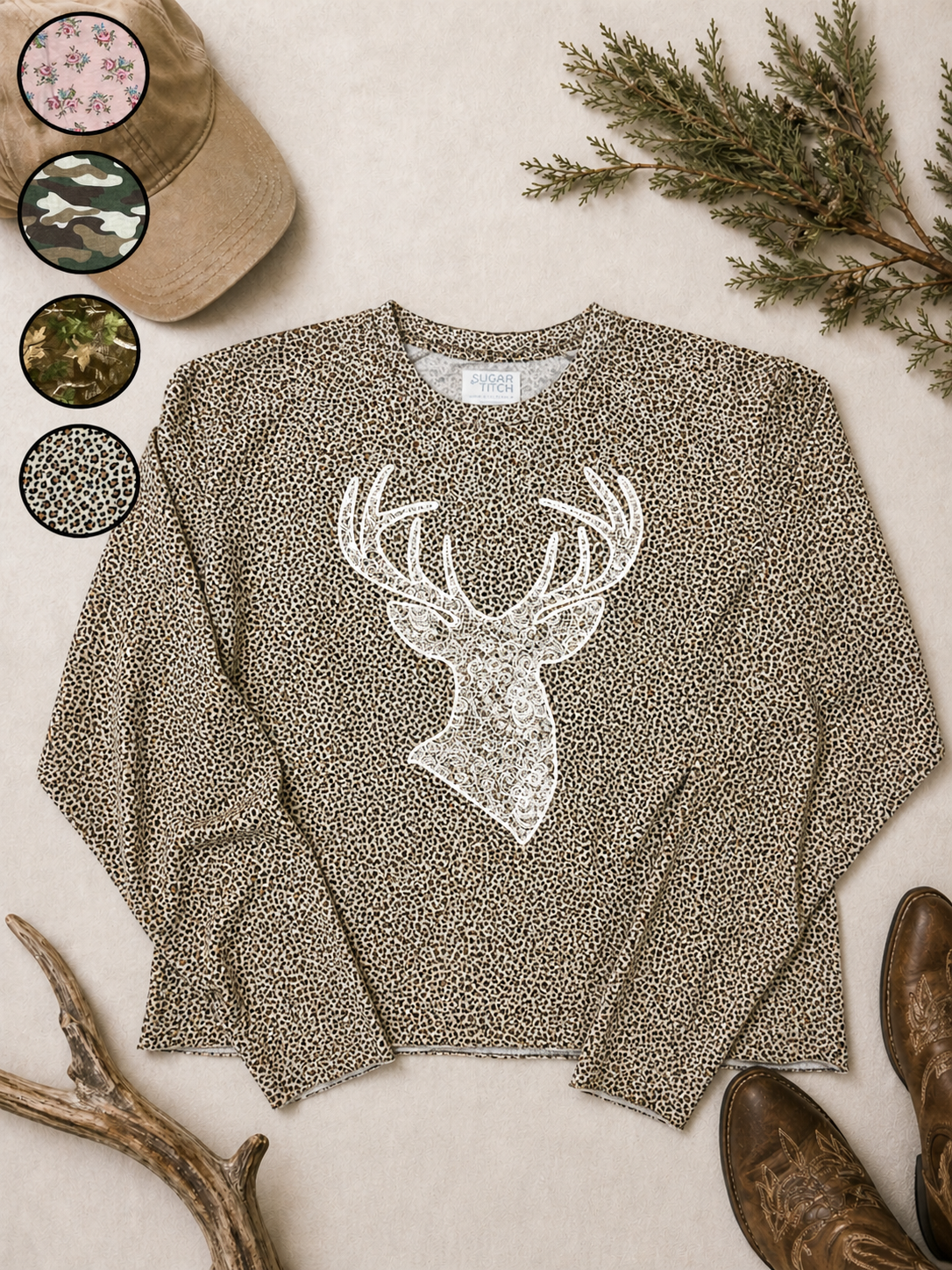 Buck Lace Graphic AOP Edgy Long Sleeve Graphic Shirt