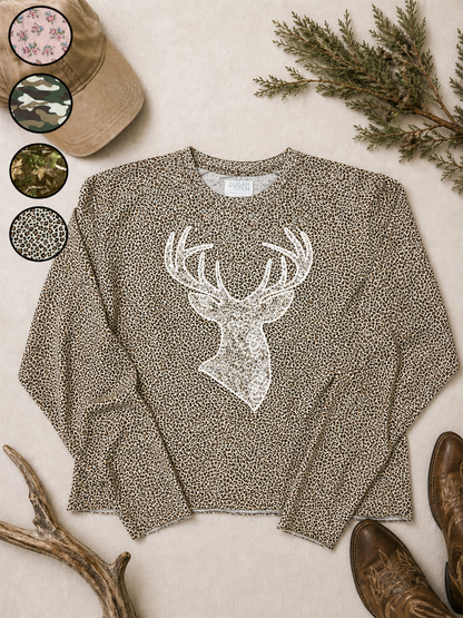 Buck Lace Graphic AOP Edgy Long Sleeve Graphic Shirt