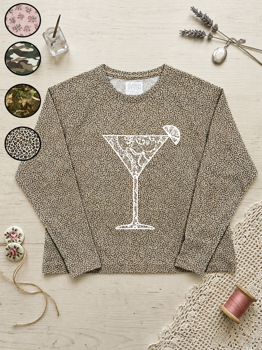 Martini Lace Graphic AOP Edgy Long Sleeve Graphic Shirt
