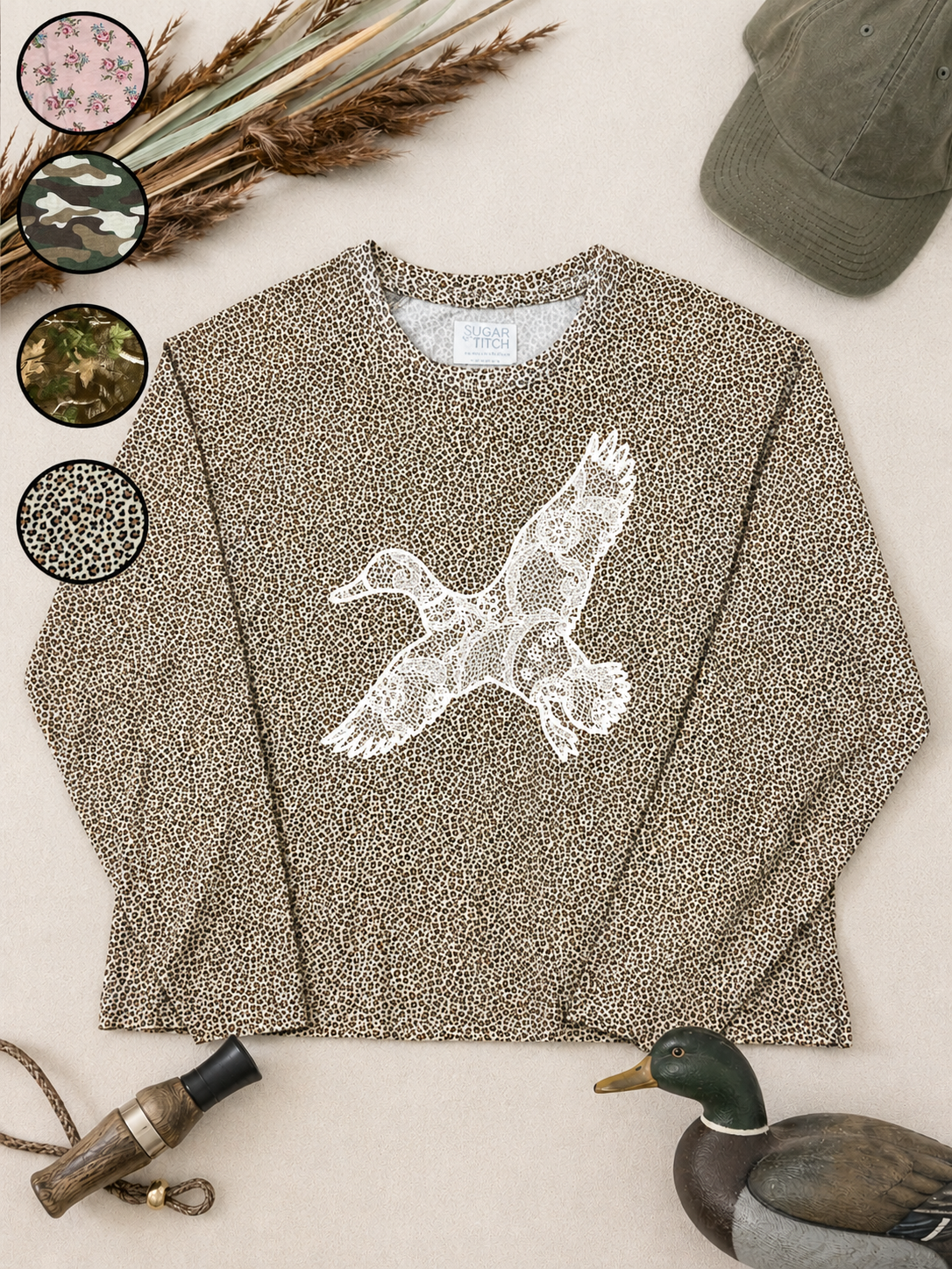 Duck Lace Graphic AOP Edgy Long Sleeve Graphic Shirt