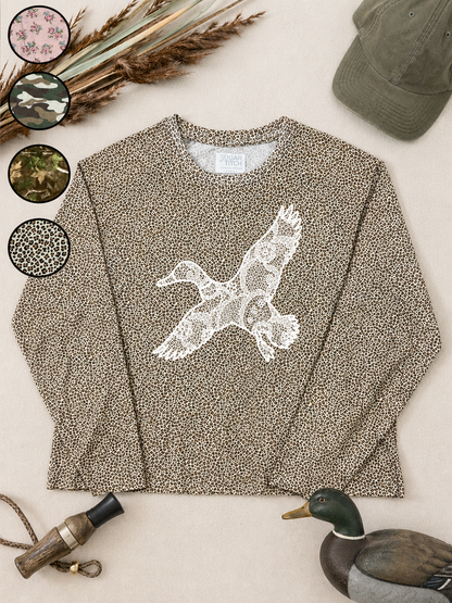 Duck Lace Graphic AOP Edgy Long Sleeve Graphic Shirt