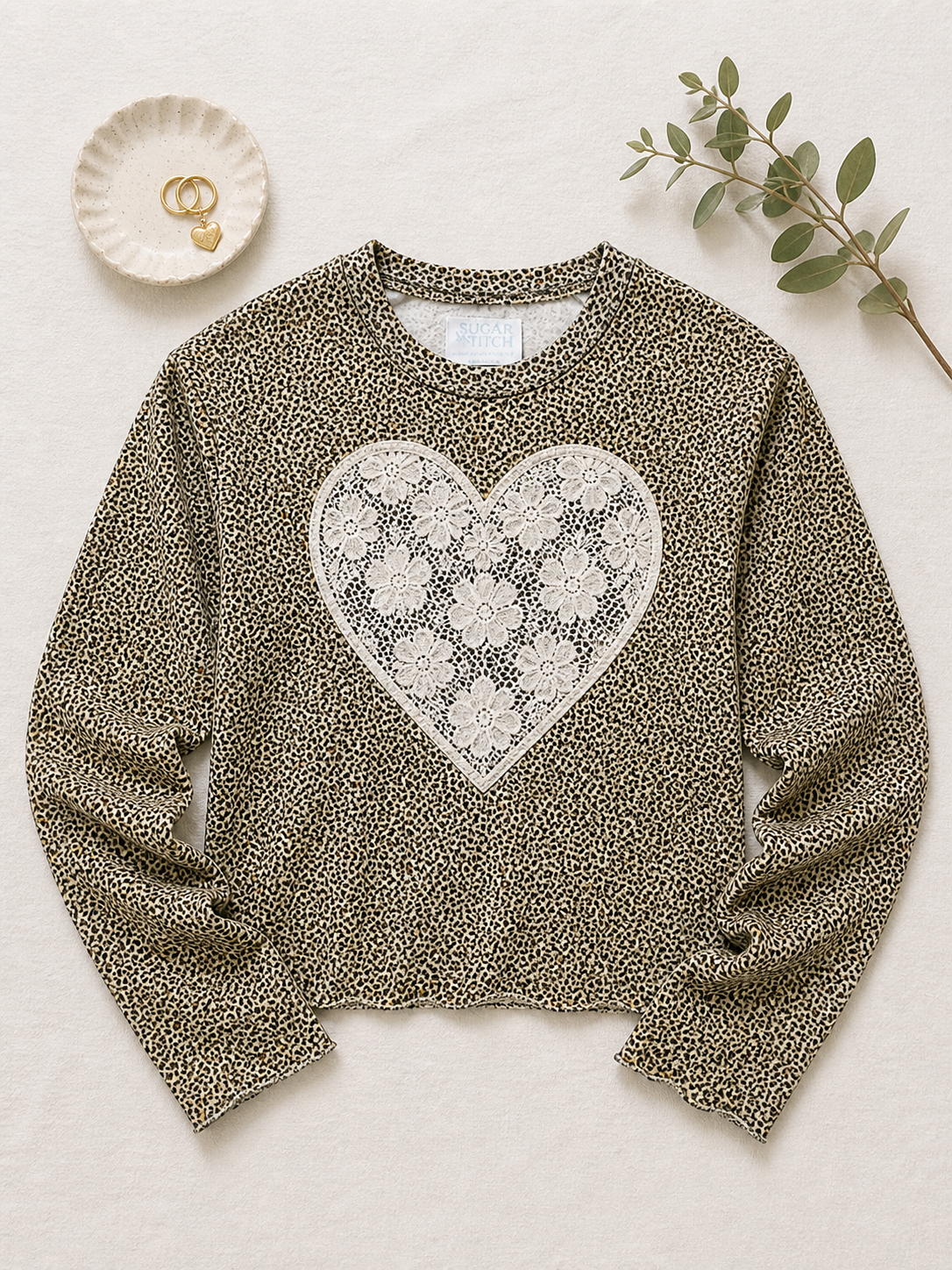 Heart Lace Graphic AOP Edgy Long Sleeve Graphic Shirt