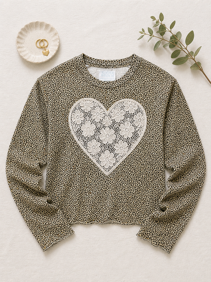 Heart Lace Graphic AOP Edgy Long Sleeve Graphic Shirt