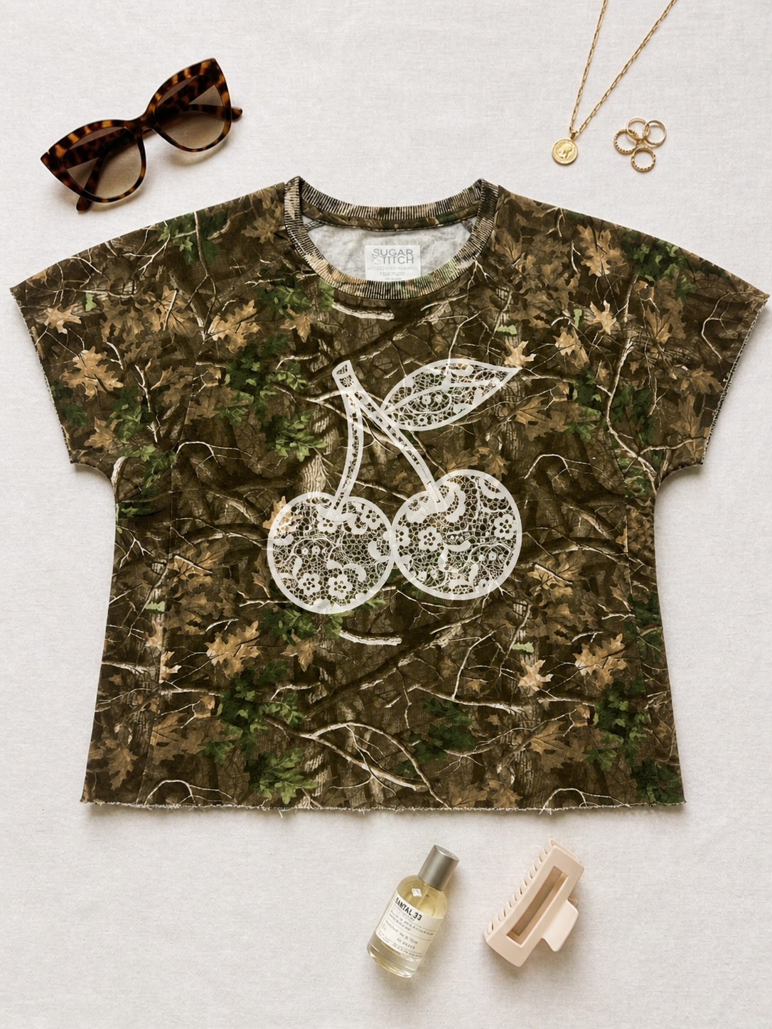 Cherries Lace Graphic AOP Edgy Graphic Shirt