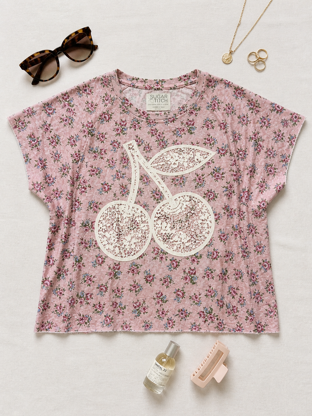 Cherries Lace Graphic AOP Edgy Graphic Shirt