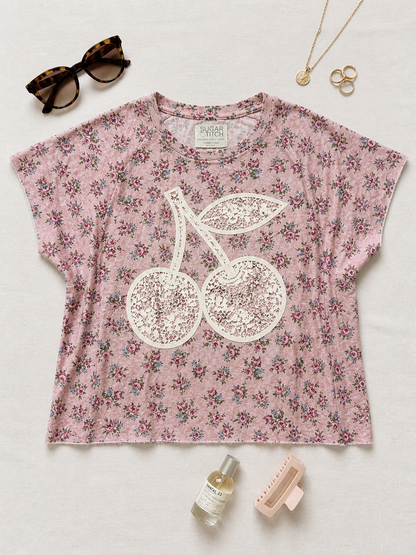 Cherries Lace Graphic AOP Edgy Graphic Shirt