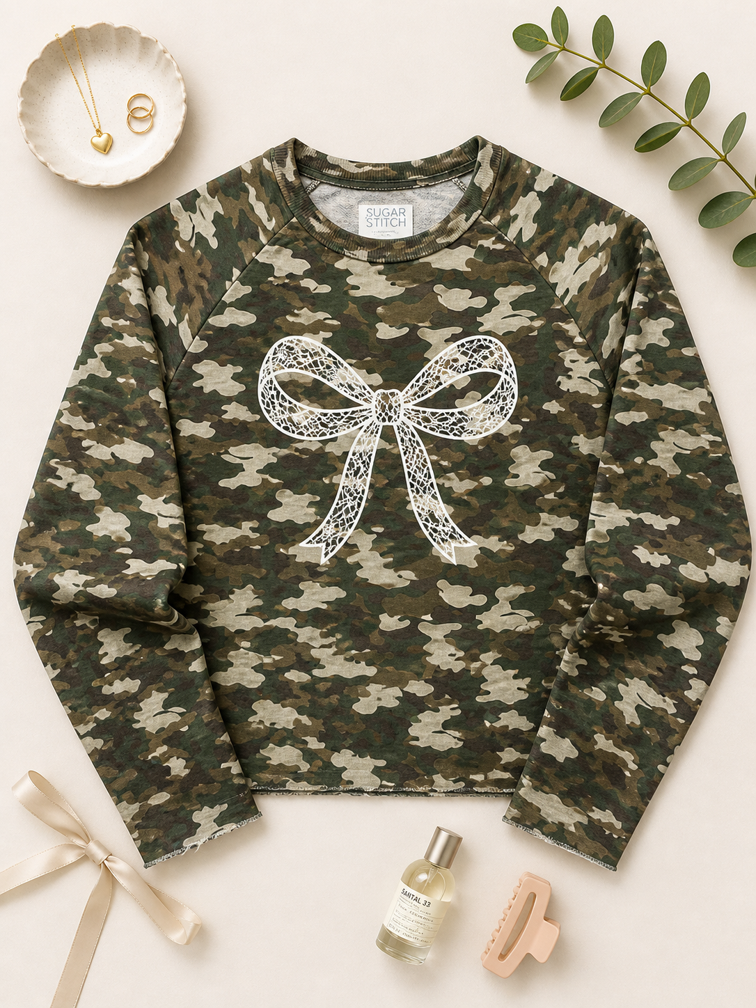 Bow Lace Graphic AOP Edgy Long Sleeve Graphic Shirt