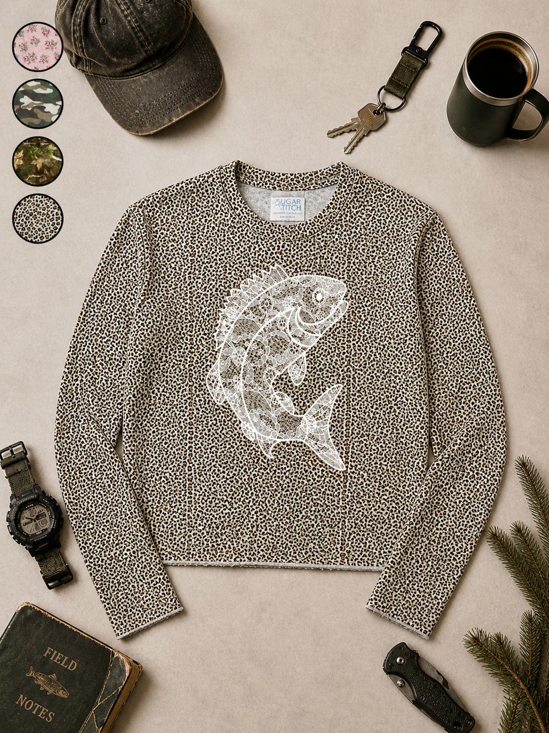 Fish Lace Graphic AOP Edgy Long Sleeve Graphic Shirt