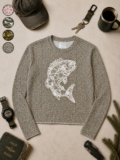Fish Lace Graphic AOP Edgy Long Sleeve Graphic Shirt