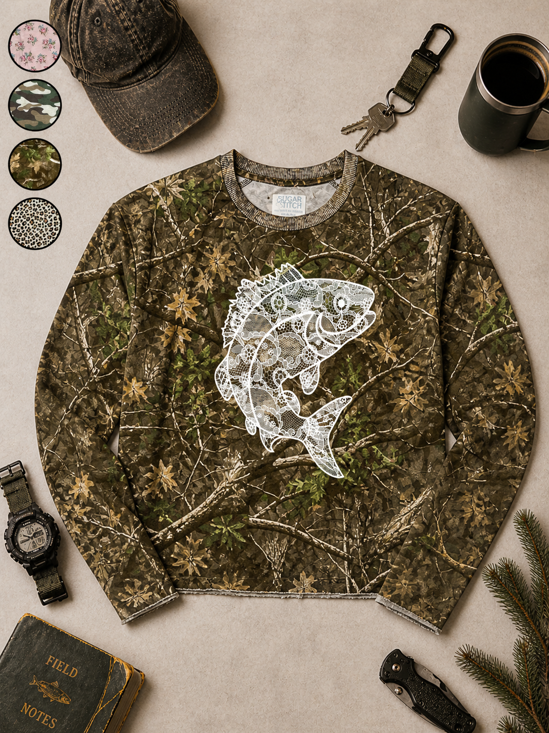 Fish Lace Graphic AOP Edgy Long Sleeve Graphic Shirt