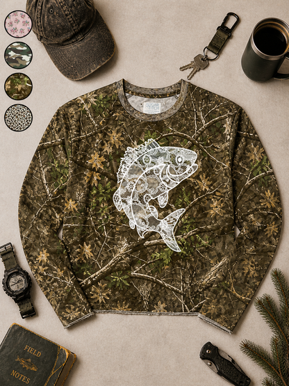 Fish Lace Graphic AOP Edgy Long Sleeve Graphic Shirt