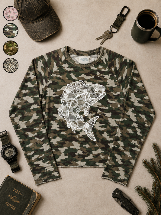 Fish Lace Graphic AOP Edgy Long Sleeve Graphic Shirt
