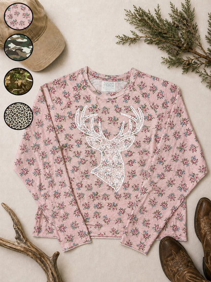 Buck Lace Graphic AOP Edgy Long Sleeve Graphic Shirt