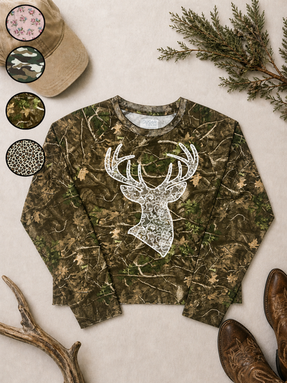 Buck Lace Graphic AOP Edgy Long Sleeve Graphic Shirt