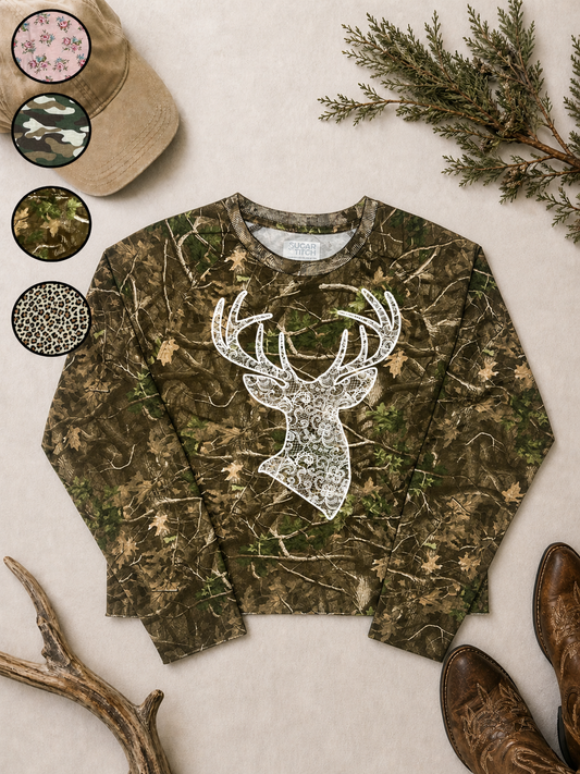 Buck Lace Graphic AOP Edgy Long Sleeve Graphic Shirt