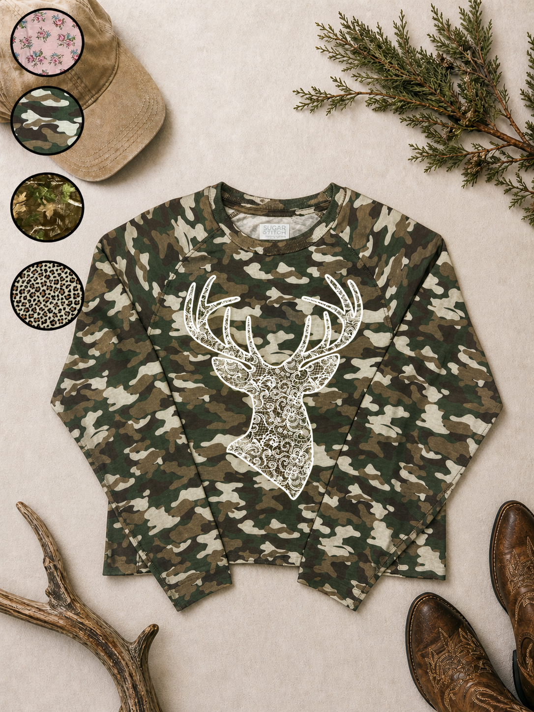 Buck Lace Graphic AOP Edgy Long Sleeve Graphic Shirt